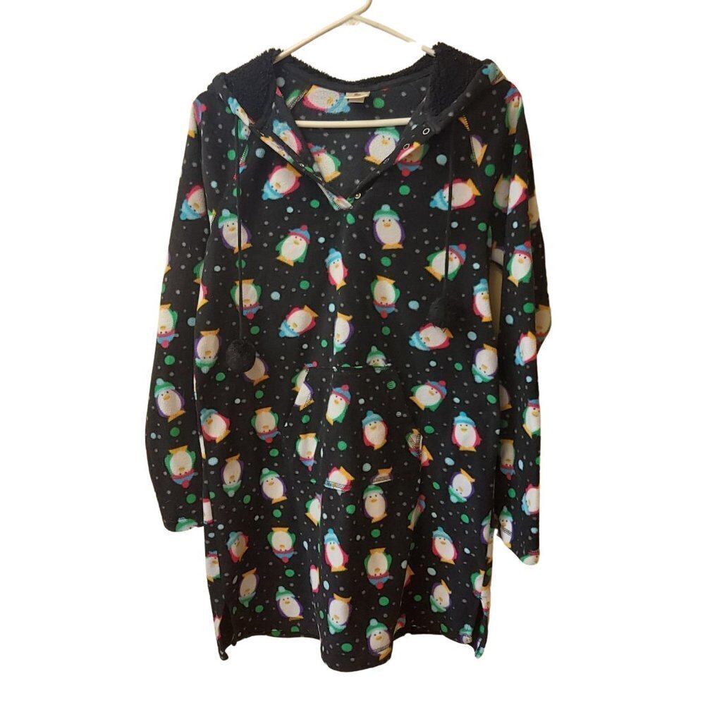 SO Intimates Soft Fuzzy Hoodie Black with Multicolor Penguins